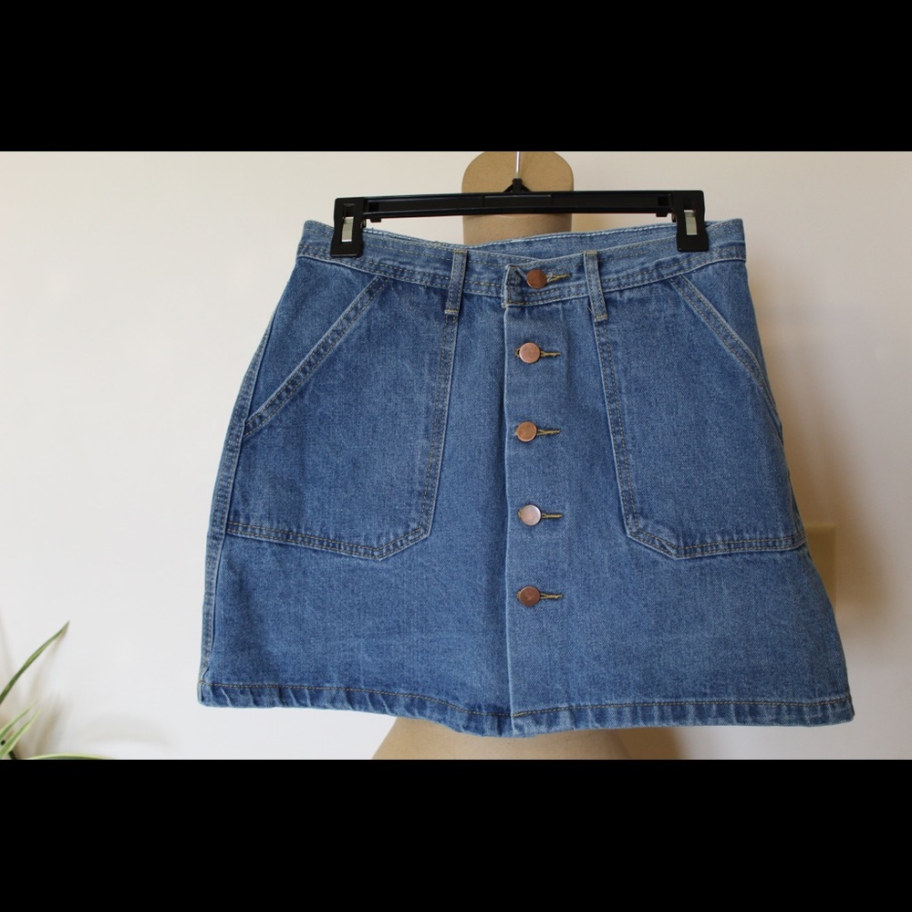 Denim Medium-Wash Button-Down Skirt